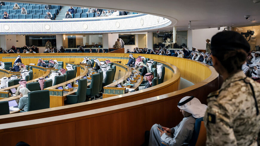 Female security guards stand by as Kuwaiti lawmakers attend a parliament session at the National Assembly, Kuwait City, Kuwait, Feb. 6, 2024.