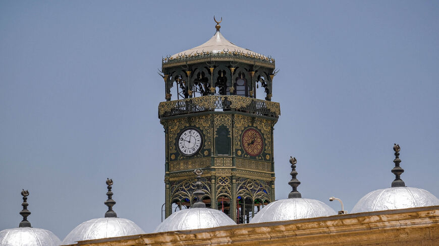 This picture shows a view of the clocktower of the 19th-century Ottoman mosque of Muhammad Ali Pasha at the Citadel in Cairo, Egypt, May 26, 2021.