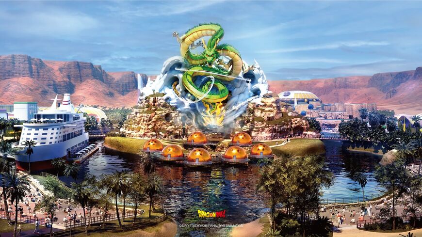 Graphic of a planned roller coaster, Extraordinary Shenron, at the Dragon Ball Z theme park.