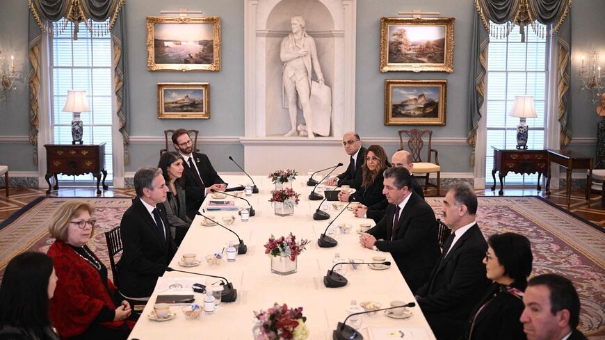 US Secretary of State Antony Blinken (center left) meets with KRG Prime Minister Masrour Barzani on Feb. 29, 2024.