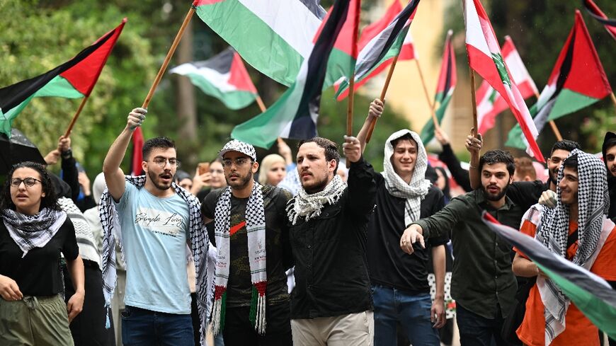 Students held a pro-Palestinian demonstration at the American University of Beirut in the Lebanese capital, amid similar events in the United States