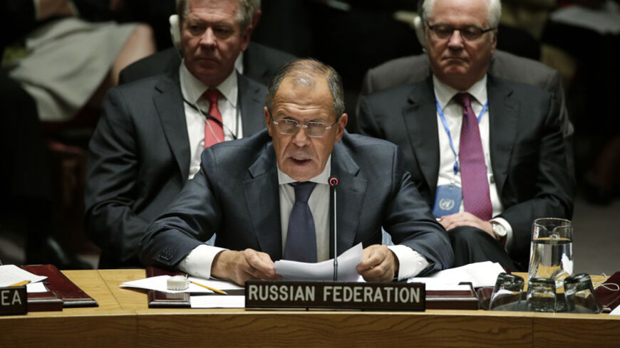 Russia's Foreign Minister Sergey Lavrov addresses a meeting of the United Nations Security Council 
at the 69th U.N. General Assembly in New York, September 24, 2014. REUTERS/Brendan McDermid (UNITED STATES  - Tags: POLITICS)   - RTR47KZB