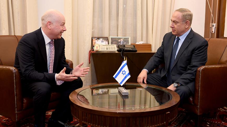 Jason Greenblatt (L), U.S. President Donald Trump's Middle East envoy meets Israeli Prime Minister Benjamin Netanyahu at the Prime Ministerís Office in Jerusalem March 13, 2017. Picture taken March 13, 2017. Courtesy Matty Stern/U.S. Embassy Tel Aviv/Handout via REUTERS      ATTENTION EDITORS - THIS IMAGE WAS PROVIDED BY A THIRD PARTY. EDITORIAL USE ONLY - RTX319TT