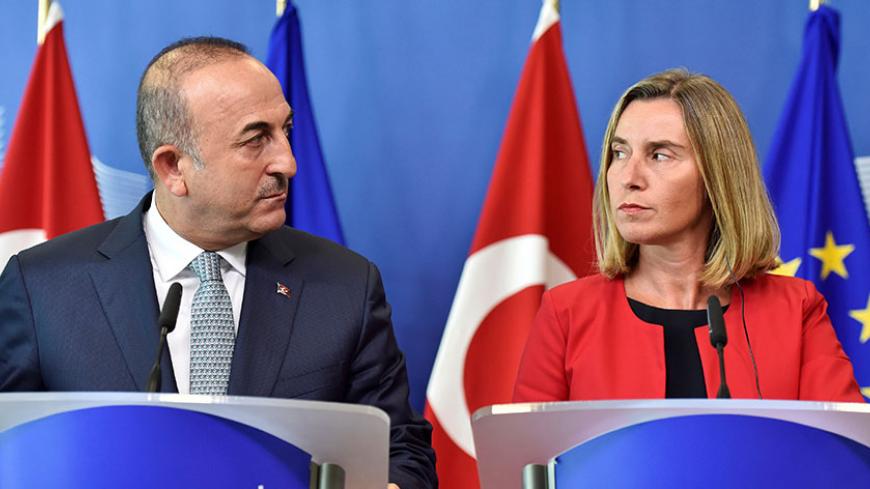 European Union Foreign Policy Chief Federica Mogherini and Turkish Foreign Minister Mevlut Cavusoglu hold a news conference at the European Commission in Brussels, Belgium July 25, 2017. REUTERS/Eric Vidal - RTX3CV99