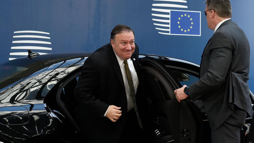 US Secretary of State Mike Pompeo (L) arrives at the EU headquarters in Brussels on May 13, 2019. - The US Secretary of State arrived in Brussels on May 13 to discuss the Iran nuclear deal, as Britain issued a stark warning about the risk of conflict erupting "by accident" in the Gulf. (Photo by JOHN THYS / AFP)        (Photo credit should read JOHN THYS/AFP/Getty Images)