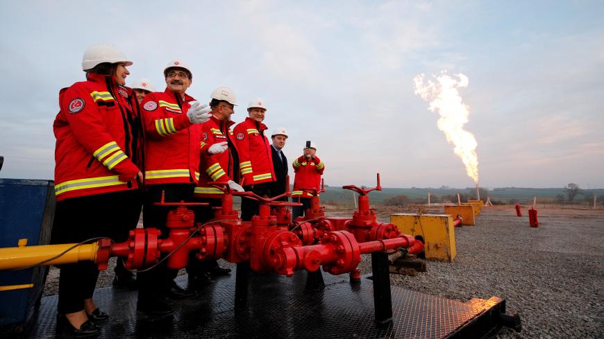 ISTANBUL, TURKEY - FEBRUARY 11: Fatih Donmez (2nd L), Turkish Energy and Natural Resources Minister attends the flare lighting ceremony of Bati Celtik-1 new natural gas well in Silivri district of Istanbul, Turkey on February 11, 2019. (Photo by Celal Gunes/Anadolu Agency/Getty Images)