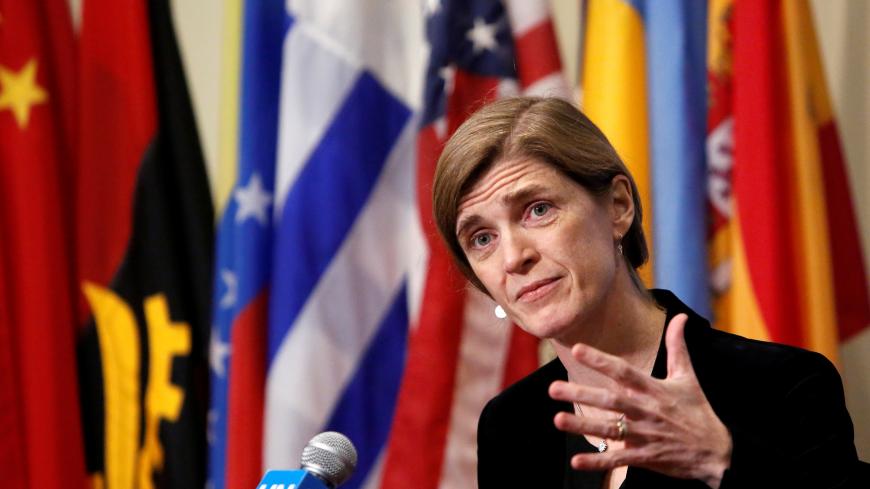 United States Ambassador to the United Nations Samantha Power addresses media following a United Nations Security Council vote, aimed at ensuring that U.N. officials can monitor evacuations from besieged parts of the Syrian city of Aleppo, at the United Nations in Manhattan, New York City, U.S., December 19, 2016. REUTERS/Andrew Kelly - RC16DD561260