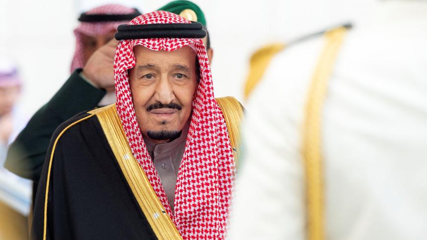 Saudi Arabia's King Salman bin Abdulaziz Al Saud arrives to address the Shura Council in Riyadh, Saudi Arabia November 20, 2019. Bandar Algaloud/Courtesy of Saudi Royal Court/Handout via REUTERS ATTENTION EDITORS - THIS PICTURE WAS PROVIDED BY A THIRD PARTY. - RC22FD9FJP5B