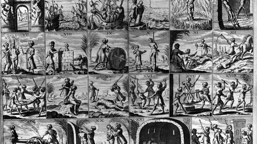 Circa 1635, Twenty two different tortures inflicted on Christian slaves in the Barbary States of North Africa in the 1600's. Original Publication: From 'Histoire de Barbarie' by Dan, published in 1637. (Photo by Hulton Archive/Getty Images)