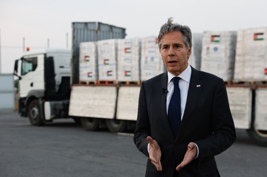 US Secretary of State Antony Blinken saw off a first Jordanian truck convoy of aid heading to Gaza through a crossing reopened by Israel