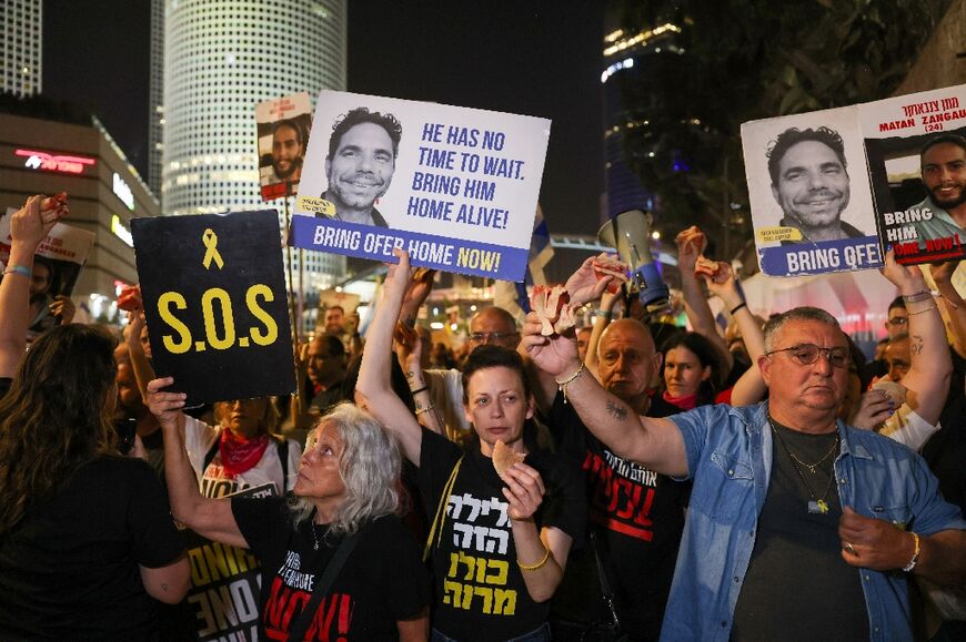 Protesters in central Tel Aviv urge action to free the remaining hostages from Gaza captivity