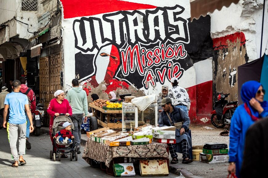 A mural painted by the ultras for the Wydad AC football club, in the old city of Casablanca