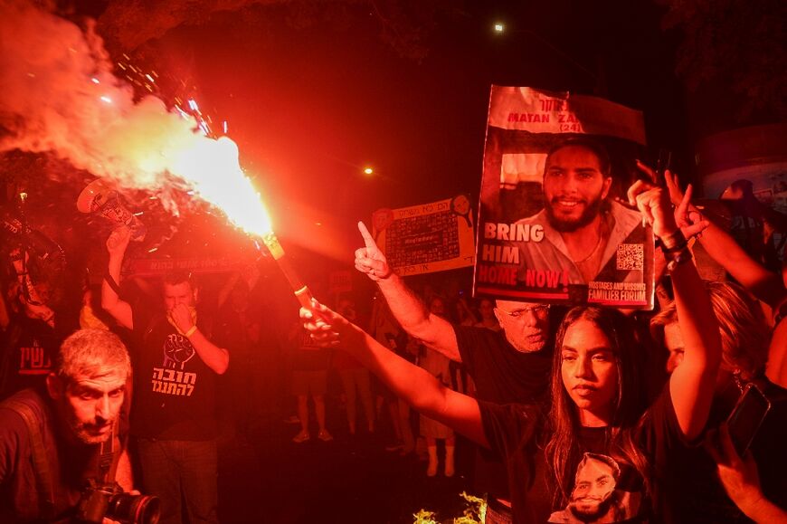 Relatives and supporters of Israelis taken hostage by Palestinian militants in Gaza hold a rally in Tel Aviv on June 22, 2024