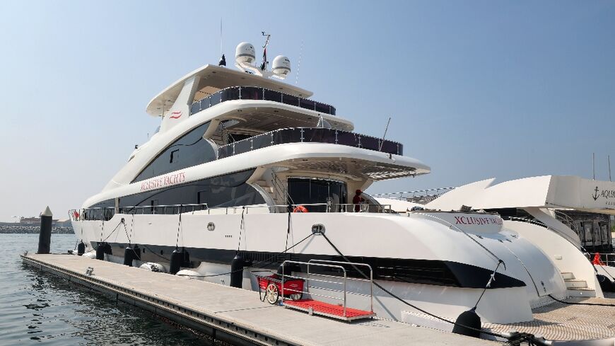 One of the luxurious yachts bobbing in Dubai harbour which are available to rent and are among the five-star options for wealthy football fans who want to watch the World Cup in style