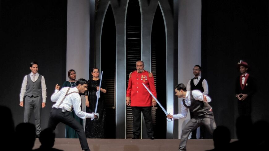 Actors perform in a production of William Shakespeare's 'Hamlet', in war-torn Yemen's southern city of Aden