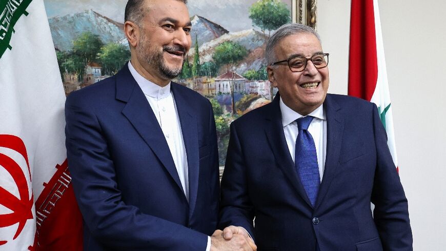 Iran's Foreign Minister Hossein Amir-Abdollahian (L) met with a number of officials during his visit to Beirut, including his Lebanese counterpart Abdallah Bou Habib (R)