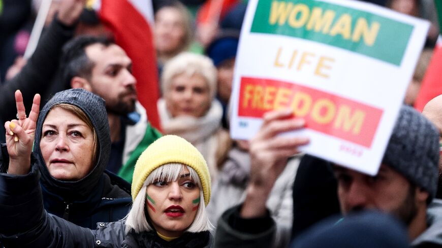 Thousands of demonstrators protested in Brussels against the the crackdown by the Iranian authorities 