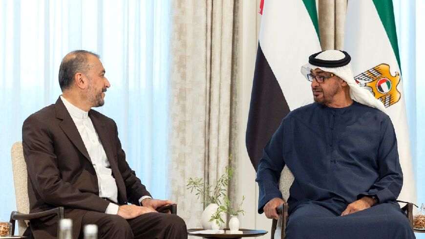 Iranian Foreign Minister Hossein Amir-Abdollahian (L) holds talks with UAE President Sheikh Mohammed bin Zayed Al Nahyan in Abu Dhabi, on the concluding leg of a four-nation Gulf tour