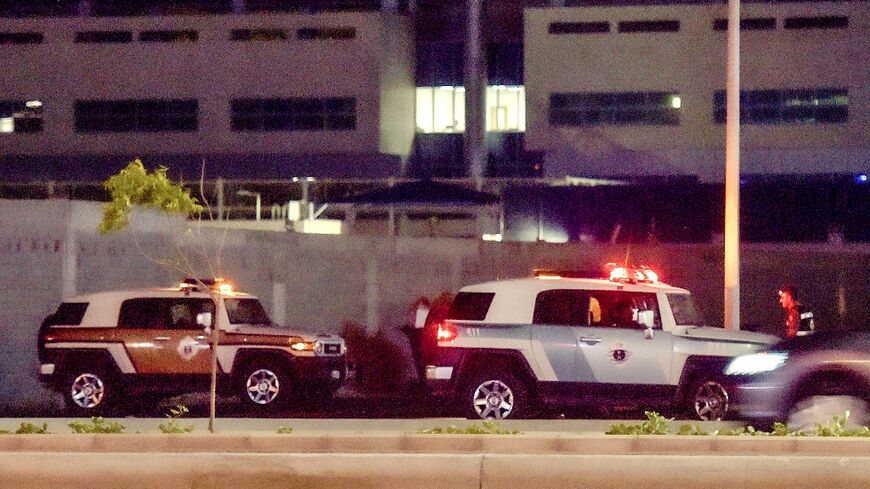 Saudi security forces patrol the area of the US consulate in Jeddah early on June 29, 2023 after a security guard and a gunman were both killed in an exchange of gunfire outside