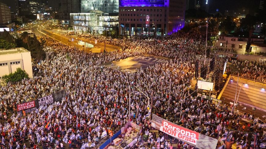 Demonstrators throng the heart of Tel Aviv for the 24th week of protests against the hard-right government's controversial judicial reform plans