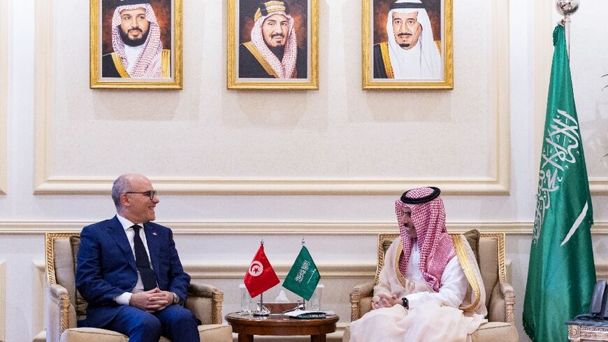 Saudi Foreign Minister Prince Faisal bin Farhan meeting his Tunisian counterpart Nabil Ammar in Riyadh
