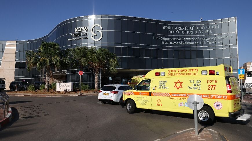 An ambulance outside Sheba Medical Centre where Israeli Prime Minister Benjamin Netanyahu, 73, spent a night in hospital