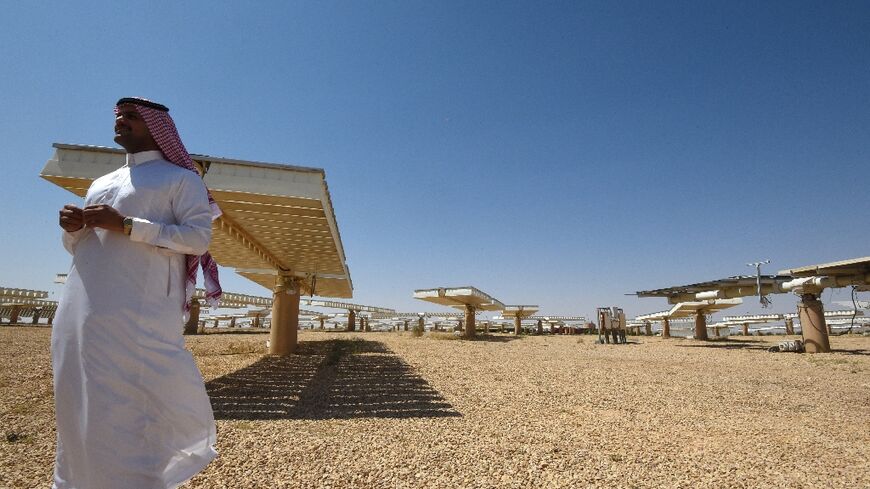 A solar plant north of Riyadh, Saudi Arabia -- renewable energy is used to create green hydrogen