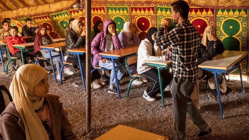 Morocco's education ministry has set up 32 traditional tents that serve as a school for 2,800 students at Asni in al-Haouz province