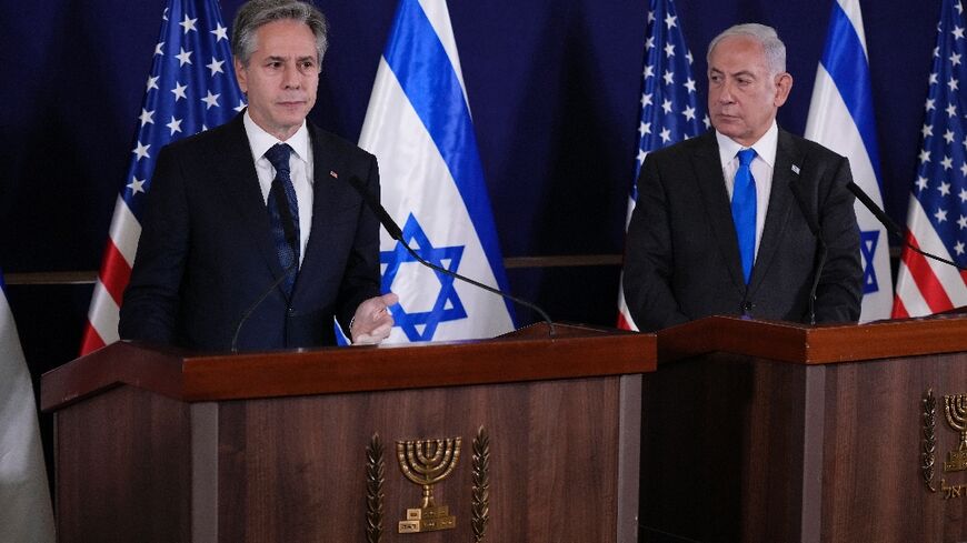 Israeli Prime Minister Benjamin Netanyahu and US Secretary of State Antony Blinken give statements to the media 