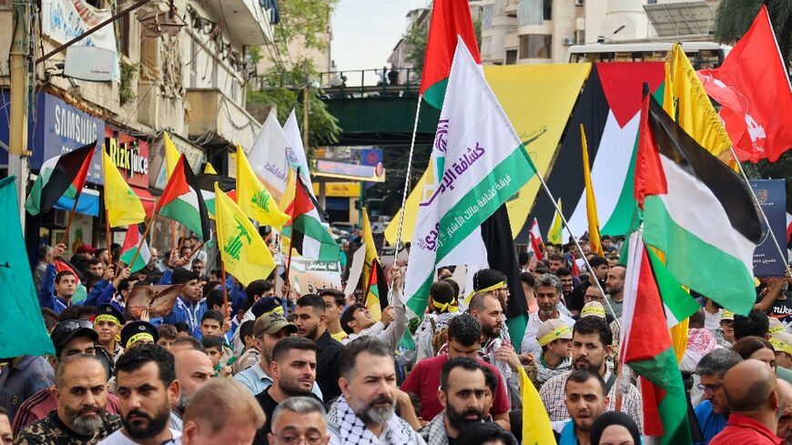 Hezbollah supporters protest in Beirut in solidarity with Palestinians in Gaza