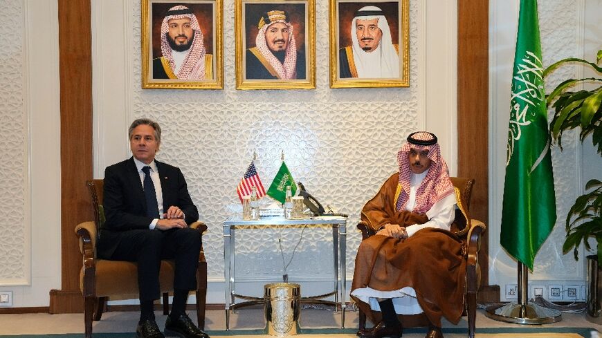 US Secretary of State Antony Blinken holds talks with Saudi Foreign Minister Prince Faisal bin Farhan on a whistlestop Arab tour aimed at containing the fallout from Hamas's bloody attack on Israel