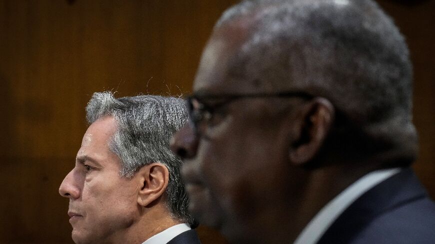 US Secretary of State Antony Blinken (R) and Defense Secretary Lloyd Austin testify during a Senate hearing in Washington, DC on October 31, 2023