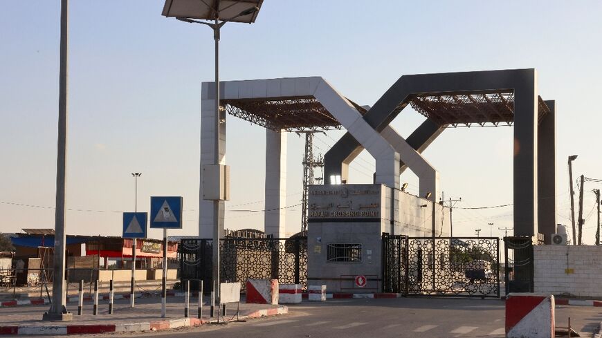 The closed gates of the Rafah border crossing between the Gaza Strip and Egypt, on October 10, 2023