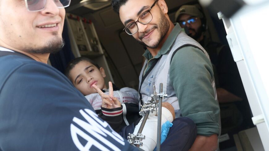 A first batch of injured Palestinian children was evacuated to the UAE for medical treatment on Saturday