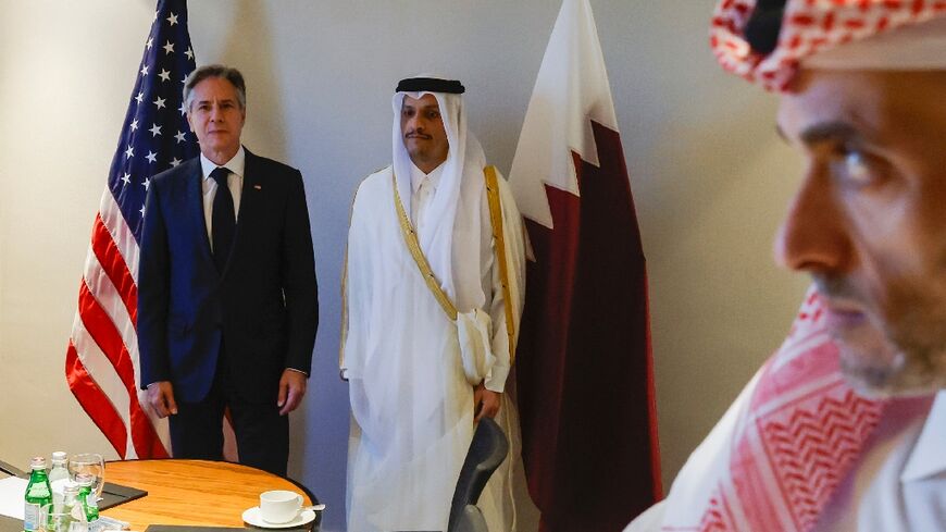US Secretary of State Antony Blinken meets with Qatar's Prime Minister and Foreign Minister Mohammed bin Abdulrahman al-Thani in Amman