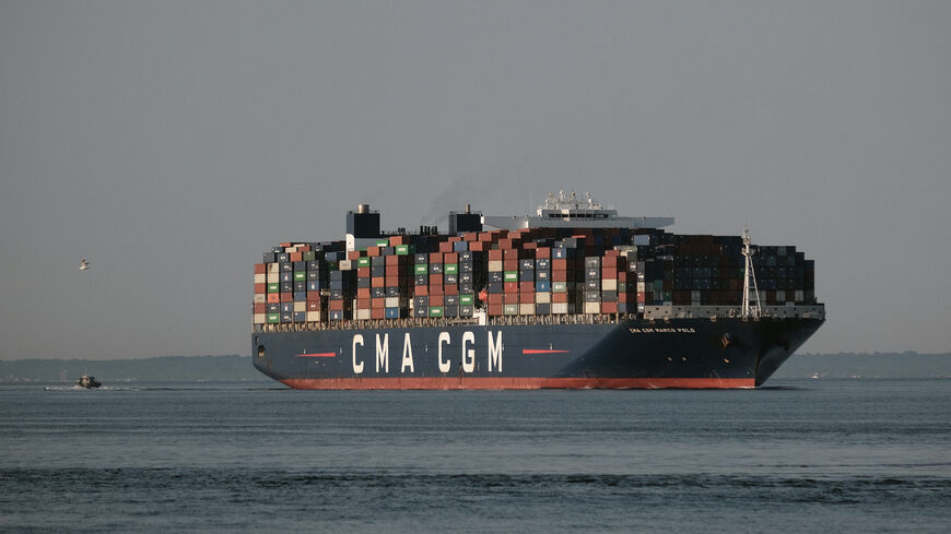 The Marco Polo, the largest cargo ship to call at an East Coast port, arrives into New York Harbor on May 20, 2021 in New York City. The 1,300 foot ship is owned and operated by the French transport company CMA CGM Group. The Marco Polo, which is only slightly smaller than the container ship that got stuck in Egypt's Suez Canal in March, will arrive into the Elizabeth-Port Authority Marine Terminal and spend two days there before leaving for Norfolk, Virginia. (Photo by Spencer Platt/Getty Images)
