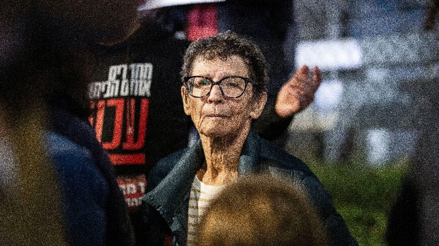 Freed Israeli hostage Yocheved Lifshitz, 85, takes part in a protest outside the defence ministry in Tel Aviv earlier this week