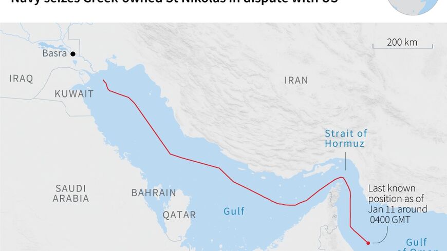 A map showing the region around the Gulf of Oman where the oil tanker St Nikolas was seized by the Iranian navy
