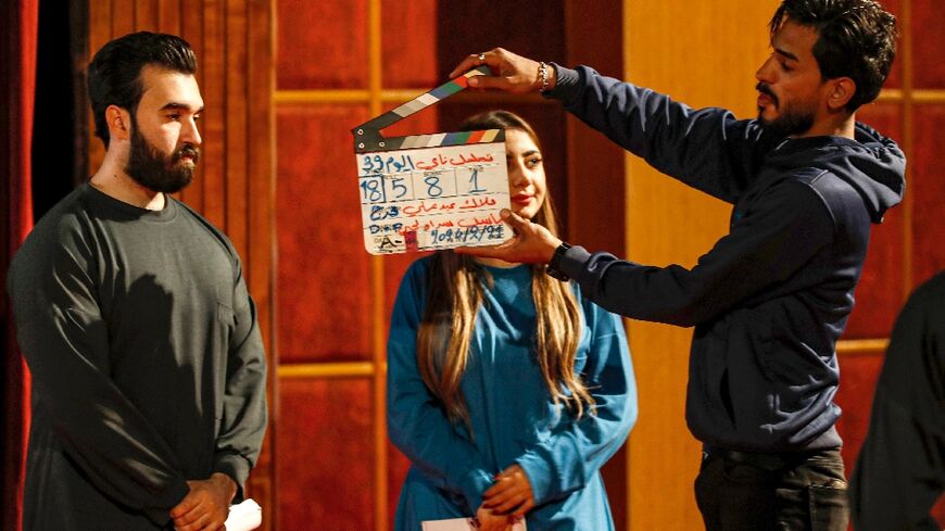 Iraqi actors film scenes for a television series to be broadcast during the Muslim holy month of Ramadan, when TV viewership traditionally peaks