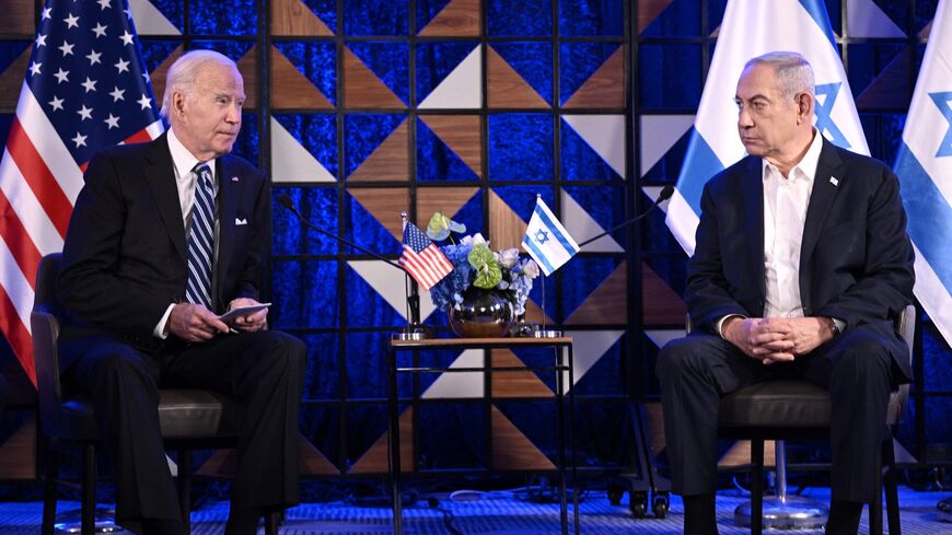 US President Joe Biden meets with Israel's prime minister, Benjamin Netanyahu, in Tel Aviv on Oct. 18, 2023.