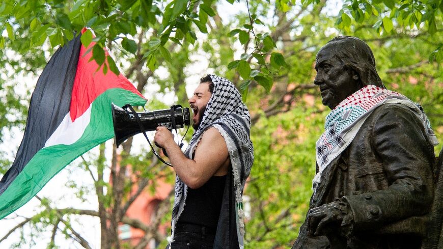 Pro-Palestinian students at Drexel University and the University of Pennsylvania march in Philadelphia on April 25, 2024
