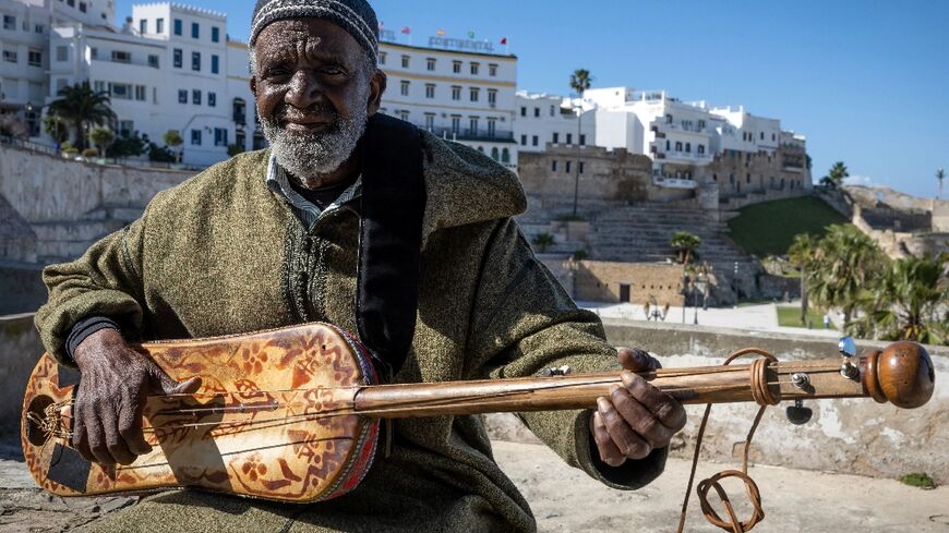 Abdellah El Gourd, a legend of gnawa, in the Moroccan city of Tangiers which will host 2024's International Jazz Day