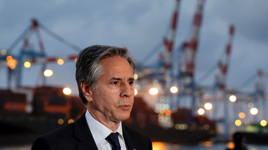 US Secretary of State Antony Blinken speaks to the press at the port of Ashdod in southern Israel on May 1, 2024