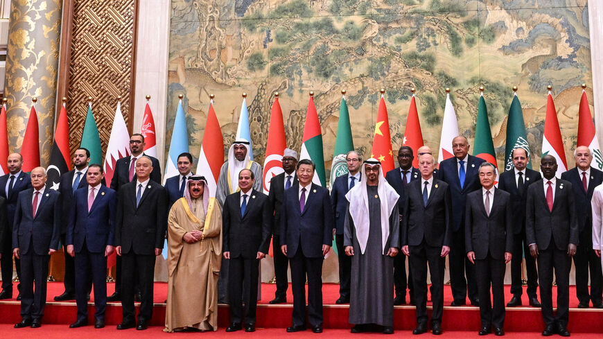 Bahrain's King Hamad bin Isa Al Khalifa (front row, 4th-L), Egypt's President Abdel Fattah al-Sisi (front row, 5th-L) China's President Xi Jinping (front row, 5th-R), United Arab Emirates' President Sheikh Mohamed bin Zayed Al Nahyan (front row, 4th-R), Tunisia's President Kais Saied (front row, 3rd-R) and delegations pose for a family photo ahead of the opening ceremony of the 10th Ministerial Meeting of China-Arab States Cooperation Forum at the Diaoyutai State Guesthouse, May 30, 2024, Beijing, China.