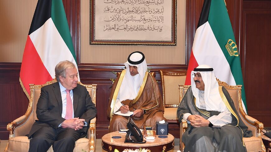 A Kuwaiti news agency photo shows a meeting between the Kuwaiti emir and the UN chief