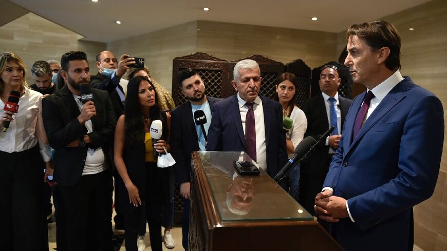 US special envoy Amos Hochstein addresses the media after meeting with Lebanon's parliament speaker in Beirut