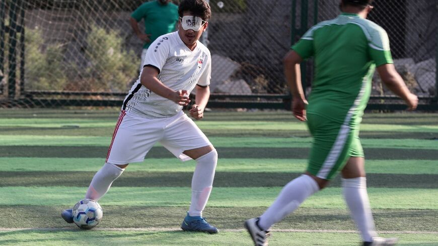 Visually impaired Iraqi footballers train in Baghdad for the five-a-side sport
