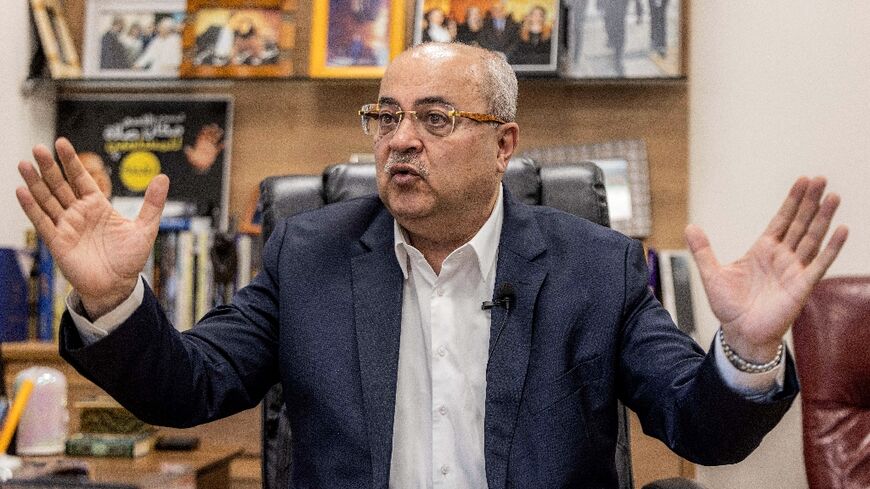 Ahmad Tibi, an Arab MP in Israel's parliament, speaks during an interview in his office