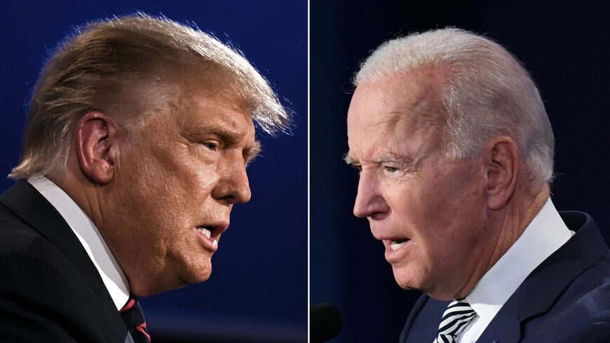 This combination of pictures created on September 29, 2020, shows US President Donald Trump and Democratic Presidential candidate former Vice President Joe Biden squaring off during the first presidential debate at the Case Western Reserve University and Cleveland Clinic in Cleveland, Ohio, on September 29, 2020.