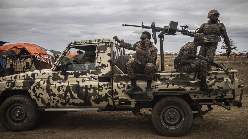 Troops from the Ethiopian African Union Mission to Somalia on patrol, in Baidoa, Somalia, Sept. 3, 2022.